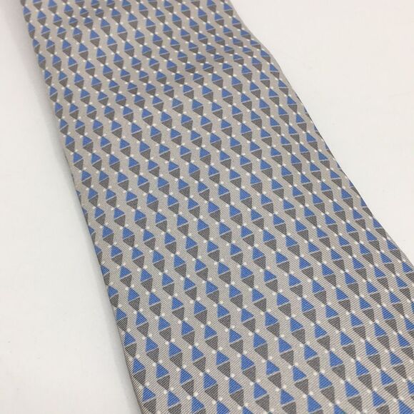 Lancel Paris 100% Silk Geometric Blue and Gray Tie Made in Italy - Picture 5 of 14